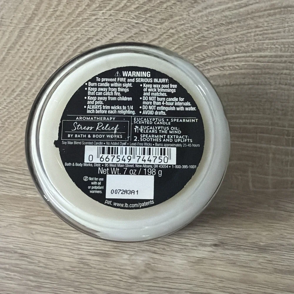 Bath Body Works Stress Relief Jar Candle Eucalyptus Spearmint Aromatherapy 7 oz
